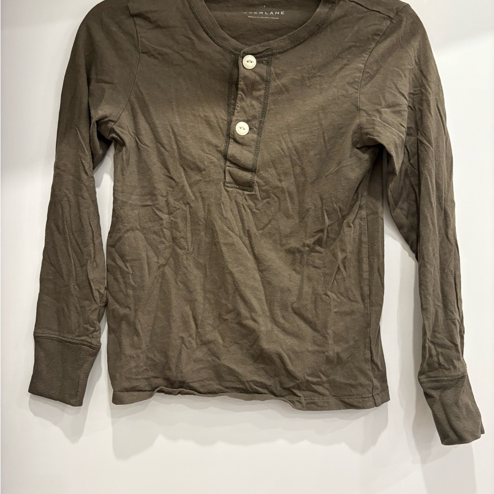 Everlane Women’s Henley Long Sleeve T-Shirt, Olive Green, Size Small